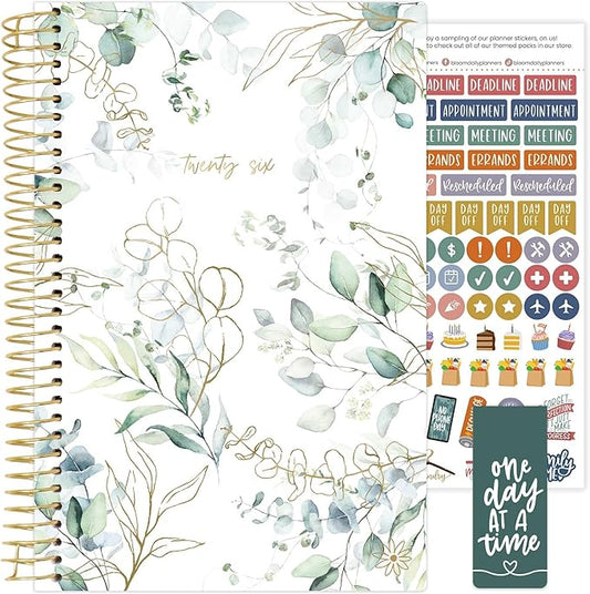 bloom daily planners 2026 Planner (January - December) Calendar Year Organizer - 5.5” x 8.25” - Weekly & Monthly Agenda Book with Stickers & Bookmark - Eucalyptus, White