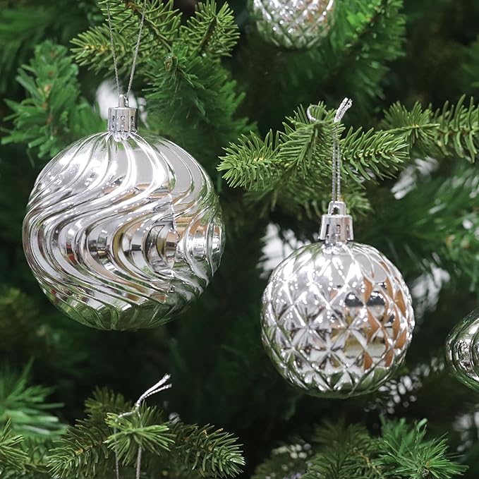 Christmas Ornaments Set with 36pcs Shatterproof Christmas Tree Decorations Multi-Size Christmas Ball Ornaments with 7 Styles Silver