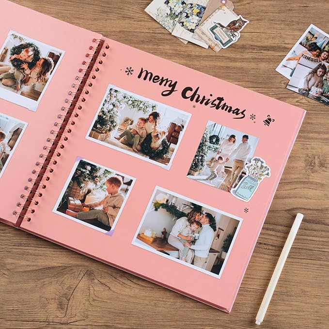 potricher 12 x 12 Inch DIY Scrapbook Album 40 Pages Hardcover Kraft Paper Scrap Book Photo Albums Memory Book for Wedding and Anniversary Family (Pink, 12 Inch)