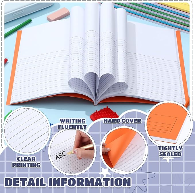 Henoyso 12 Pcs 120 Pages Primary Composition Notebooks K-2 9 3/4 x 7 1/2 Inch Journals Primary Journals Blank Books for Kids to Write Stories Kindergarten (Dark Color)