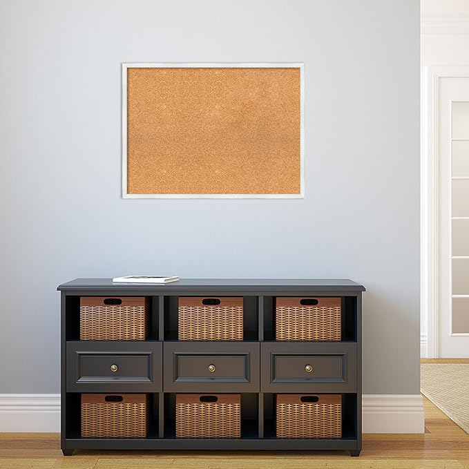 Amanti Art Natural Cork Board for Wall, 23x31 Vision Board with White Frame, Large Corkboard Office Decor for Home Organization, Country Rustic Corkboard Pinboard to Display Items for Home