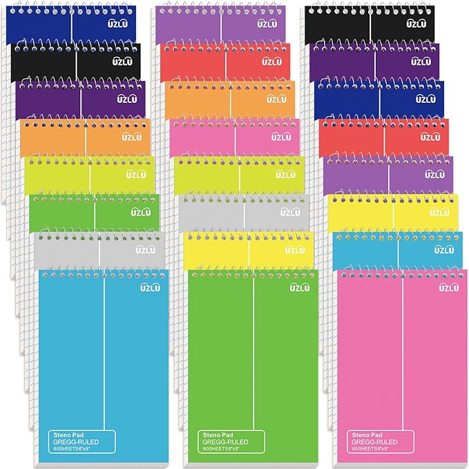 24 Pack Steno Pads 6 x 9 in Spiral Top Notebook Bulk 12 Assorted Color Note Pad 60 Sheets Gregg Rule Writing Paper Steno Notebooks for Students Teachers Men Women Professionals Office School Recording