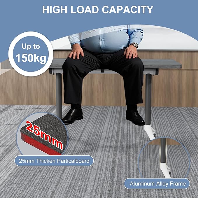 Folding Conference Table, Mobile Training Table for Office Conference, Modern Modular Rectangular Work Desk Meeting Seminar Work Tables with Caster Wheels, Large Breakroom Tables (6Pack L55.1in)