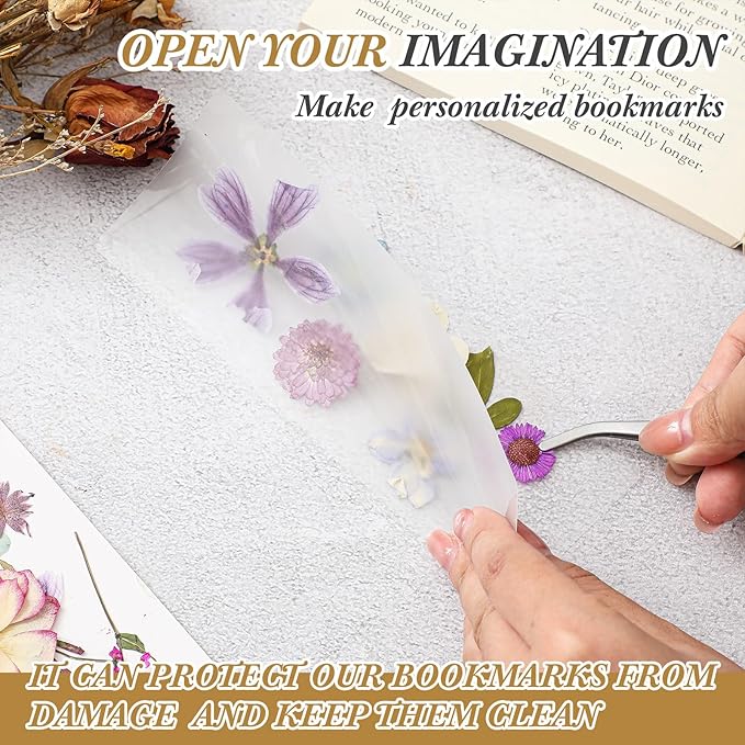 150 Pcs DIY Pressed Dried Flower Bookmark Making Kit, DIY Bookmark Bulk Thanksgiving Teacher Gifts for Reading Women Book Lovers(2 x 8 Inch,Purple)
