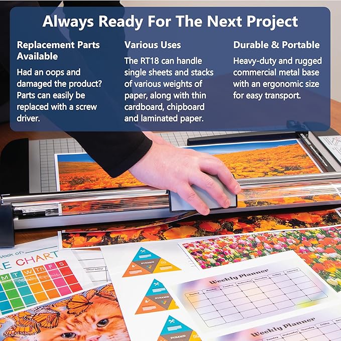 United Office Products RT18 Commercial Rotary Paper Trimmer, Sturdy Metal Base, 18" Cut Length, 15 Sheet Capacity, Paper Cutter for Offices, Schools and Crafts