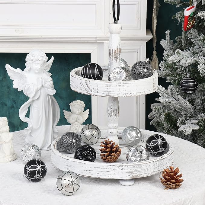 100ct Black and Silver Christmas Ornaments Set, Shatterproof Christmas Decorations for Tree Plastic Xmas Ball Ornaments with Assortment of Designs and Size for Holiday Party Decor (Black & Silver)