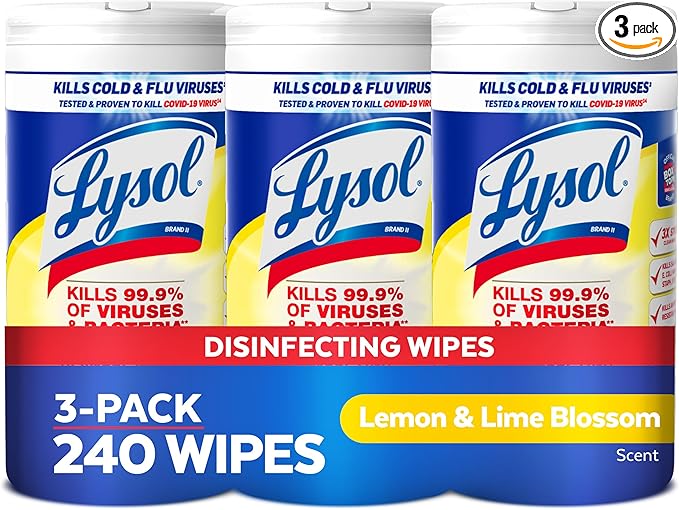 Lysol Disinfectant Wipes, Multi-Surface Antibacterial Cleaning Wipes, For Disinfecting and Cleaning, Lemon and Lime Blossom, 80 Count (Pack of 3)