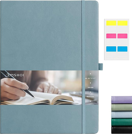 EMSHOI Notebook College Ruled - A4 Hardcover Leather Lined Journal, 192 Pages 100GSM Thick Paper, Large Diary for Women Men Work, School, Journaling, Writing - 8.3" x 11.7" - GrayBlue