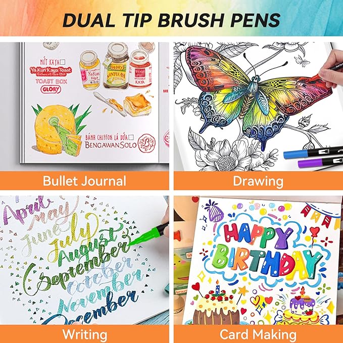 Dual Markers Brush Pens for Adult Kids Coloring Books, 72 Colors Art Marker Set with Fine & Brush Tip Pen for Bullet Journaling, Coloring, Drawing, Hand Lettering, Calligraphy, Art Supplies