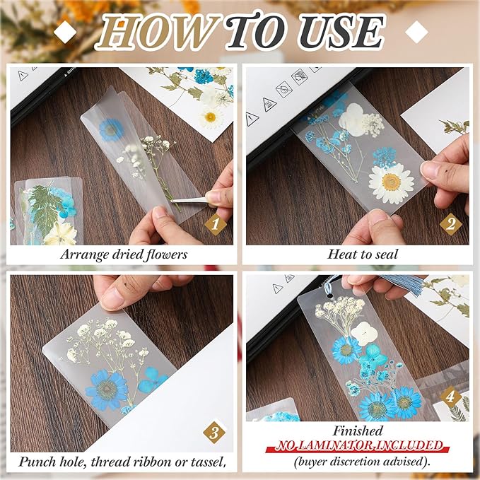 150 Pcs DIY Pressed Dried Flower Bookmark Making Kit, DIY Bookmark Bulk Thanksgiving Teacher Gifts for Reading Women Book Lovers(2 x 6 Inch,Blue Color)