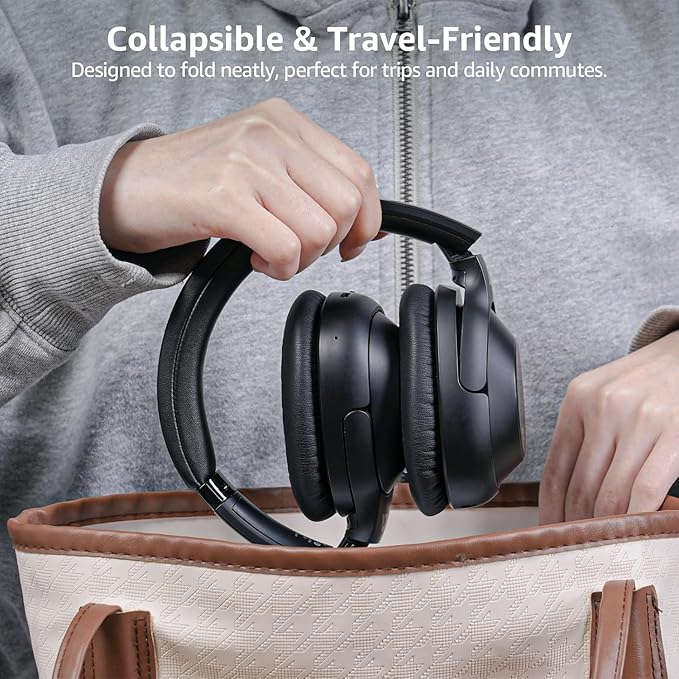 Riibox Y7Pro Hybrid Active Noise Cancelling Headphones, LDAC Hi-Res Audio, 75H Playtime, Deep Bass, Customize EQ via App, Comfort Fit Wireless Over-Ear Bluetooth Headphones for Home Office Travel