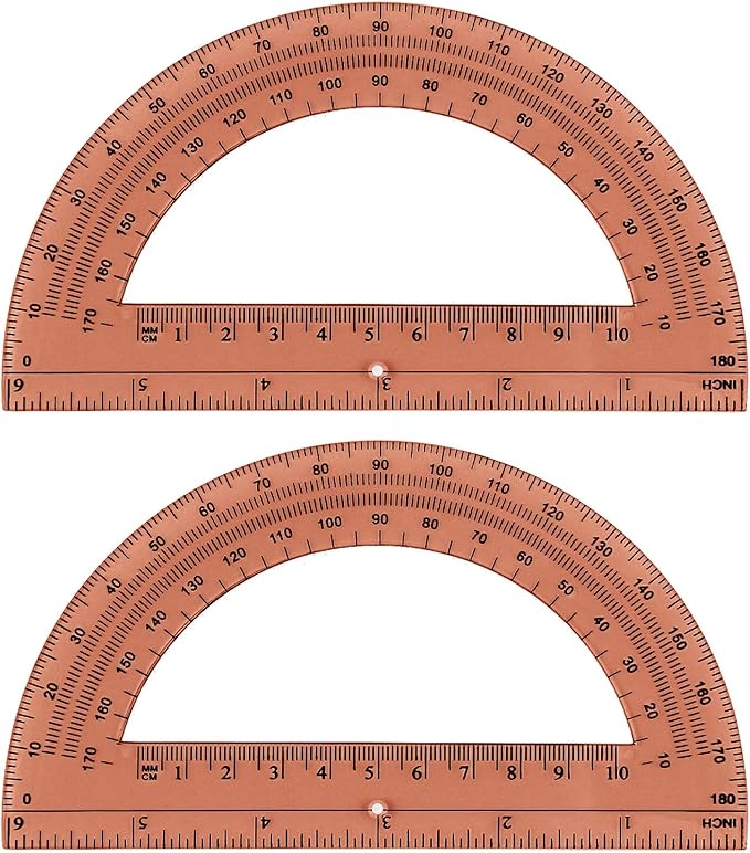 Zonon 2 Pcs 6 Inch Plastic Protractor Math Protractors 180 Degrees Angle Measurement, Translucent for Geometry Classroom Kid Student School Office Supplies(Brown)