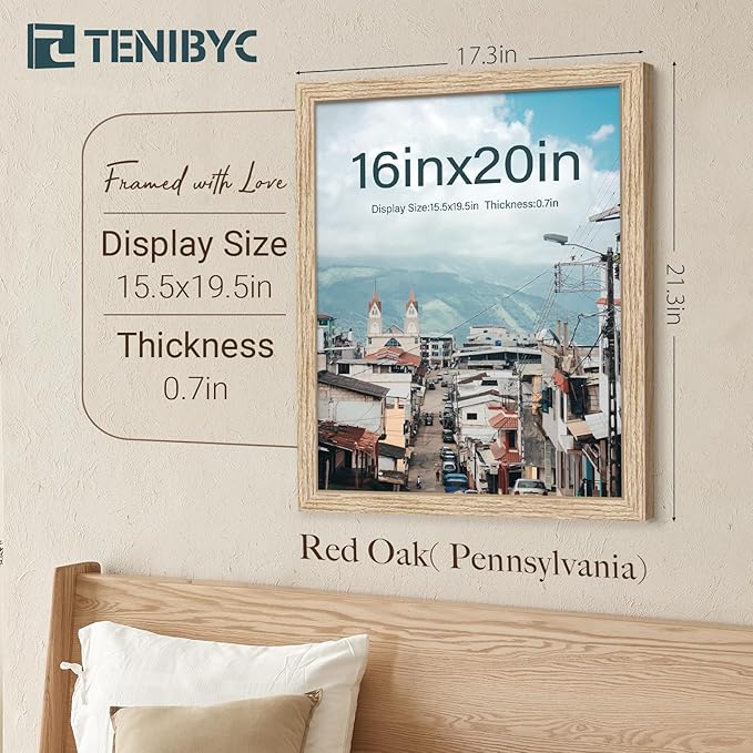 16x20 Oak Poster Frame with HD Glass - 3pk, Natural Wood Picture Frame, Wall Gallery Frame