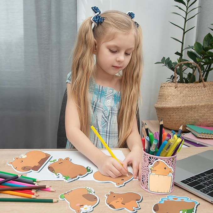 Xqumoi 30 Pack Capybara Sticky Notes - Cute Cartoon Capybara Self Sticky Notepads Writing Memo Pads Animal Page Marker for Office School Student Birthday Party Favors Goodies Bag Fillers 600 Sheets