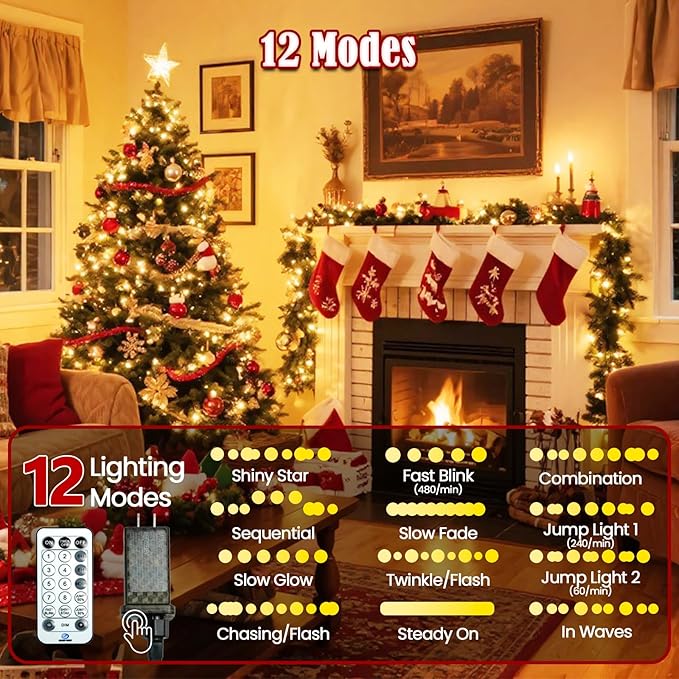 2025 New Voice Control 88ft 240LED Smart Christmas String Lights Outdoor/Indoor | String Lights with Remote, 12Modes, 7Voice Commands & Timers, Christmas Twinkle Light for Xmas Tree Decor (Warm White)