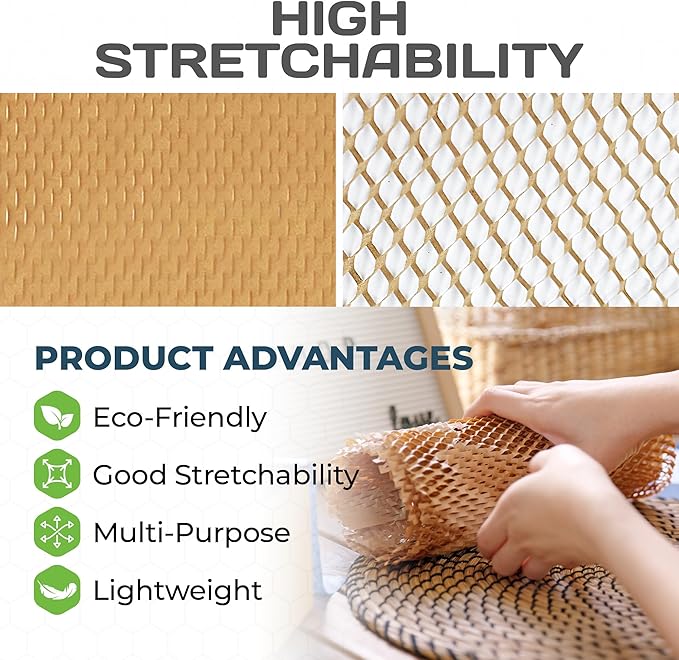 HexcelWrap Mini - Honeycomb Packing Paper, Eco-Friendly, Sustainable Paper Bubble Wrap for Shipping & Moving, Cushioned Packing Material in Easy Self-Dispenser Box - White, 12" x 750'