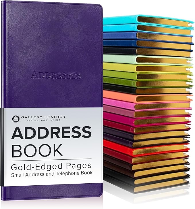 Gallery Leather Small Address Book with Alphabetical Tabs up to 403 Records, Leather Notebook Hardcover, Telephone and Address Books - 6 x 3.25 ", Acadia Plum