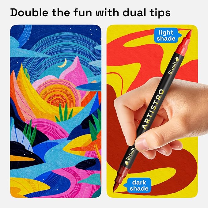 ARTISTRO Paint Markers - Acrylic Pens for Rock, Glass, Fabric, DIY - Art Supplies - 36 Dual Brush Tip Markers