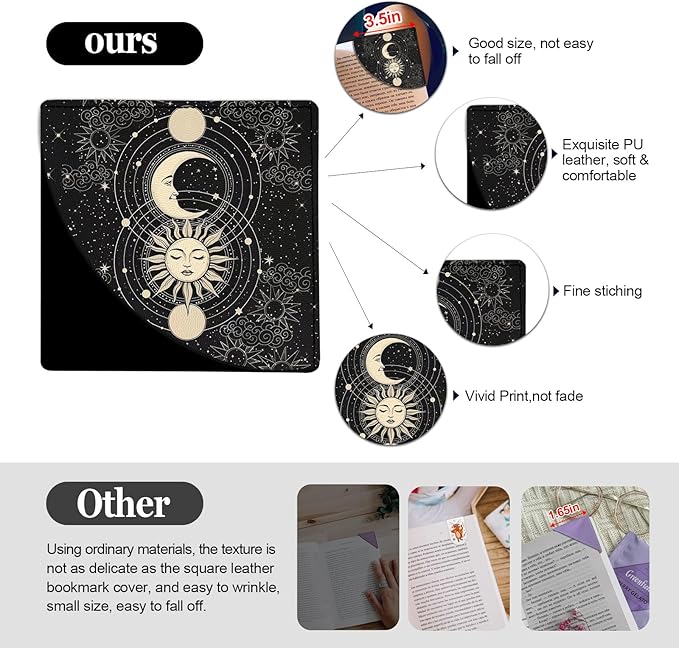 4 PCS Sun and Moon Bookmark, Corner Bookmarks for Book Lovers, Cool Page Bookmarks for Men Women, Funny Book Mark for Boy, Girl, Teacher, Students, Classroom Gifts, School Prize, Reading Gifts