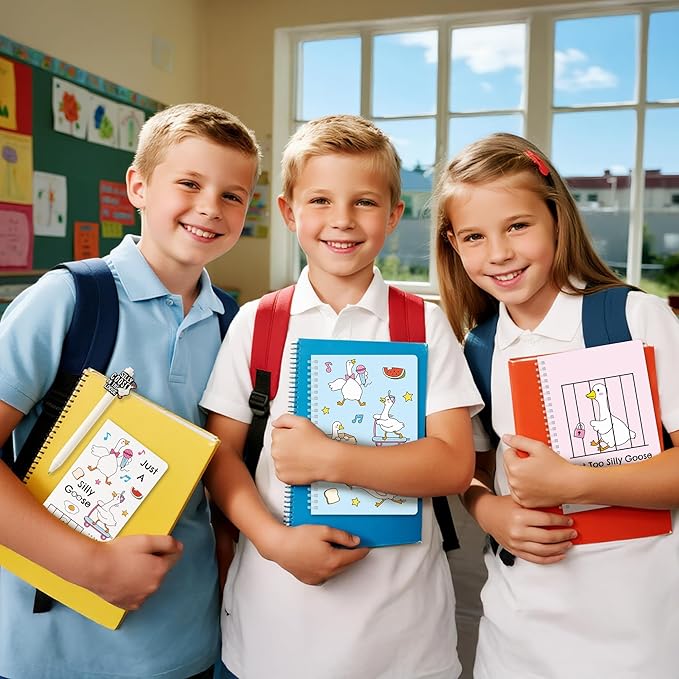 B1ykin Stationery Gift Set - 3Pcs Notebook Sticky Notes, A5 Spiral Notebooks & 550 Sheets Cute Sticky Notes with Pens Kit for Office School Teacher Thanksgiving Supplies (Funny Goose)