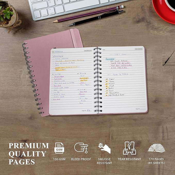 Lined Spiral Journal Notebook For Men & Women - A5 Journal 170 Pages, Hardcover Notebooks for Work & Note Taking, College Ruled Journals for Writing - Pink