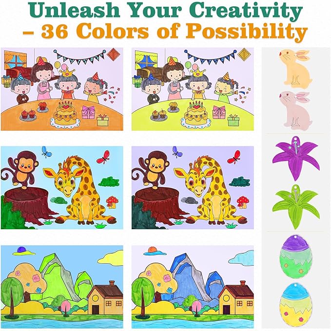 Easy Creative Coloring Book Set for Kids & Adults with 30 Patterns, 36 Color Markers, 10 Hangable Coloring Cards & 5 Premium Blank Watercolor Papers - Arts and Crafts Gift for Relaxation