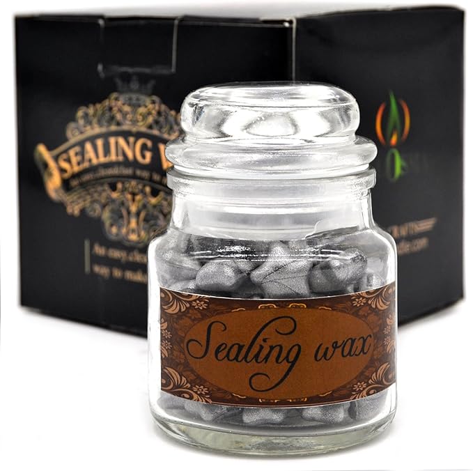 TELOSMA 100 Stars Shape Sealing Wax Beads - Big Seal Beads in Glass Jar, Making Wax Seals for Wedding or Event Party Invitation, Thanks Card Envelope, Gift Wrapping - Silver