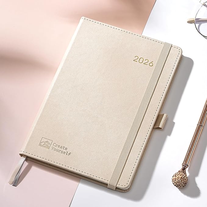 2026 Planner - Planner 2026, 2026 Weekly Monthly Planner, Jan.2026 - Dec.2026, 5.7'' x 8.4'', Thick Paper, Leather Cover, Pen Holder, Back Pocket, Bookmarks, Perfect Daily Organizer - Off-white