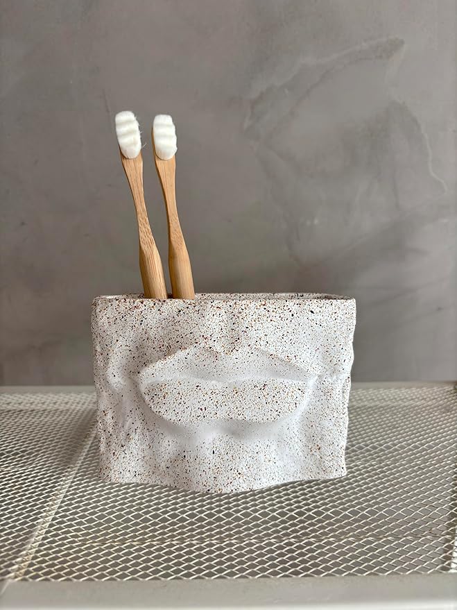 1PC Nordic - Style Textured Concrete Multi - Purpose Toothbrush Holders for Bathroom & Modern Pen Holder for Desk,Cement Toothbrush Stand