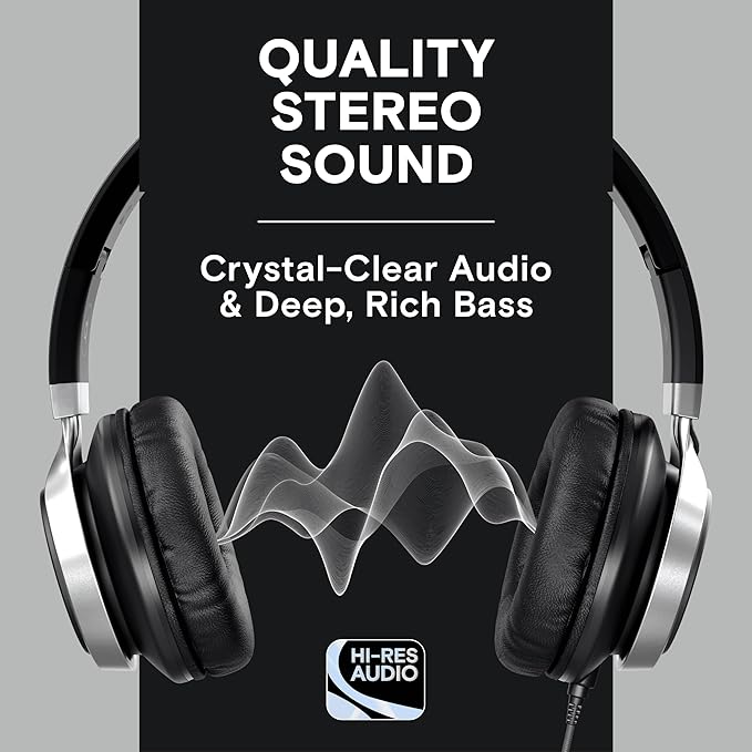 ARTIX CL750 Wired Headphones with Mic & Volume Control — Noise Isolating On-Ear Headphones for Computer and Laptop Wired, Plug in Corded Headphone Over Ear with Wire (Foldable, Aux Jack 3.5mm)