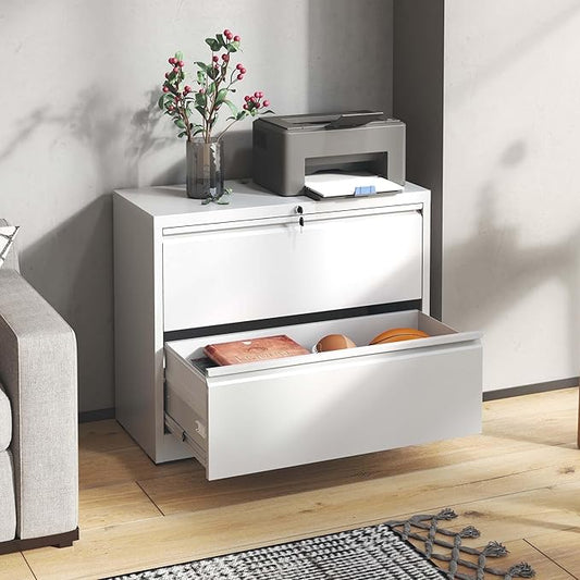 2 Drawer Lateral File Cabinet with Lock, 26.77“W File Cabinets for Home Office Legal/Letter A4 Size, File Cabinet Storage Cabinet,Require Assembly, White