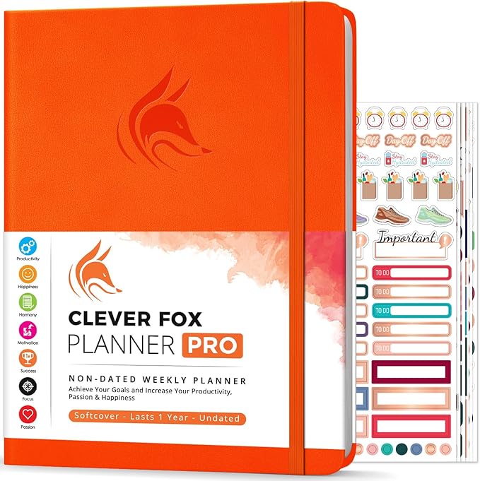 Clever Fox Planner PRO – Weekly & Monthly Life Planner to Increase Productivity, Time Management and Hit Your Goals, 8.5x11″ (Orange)