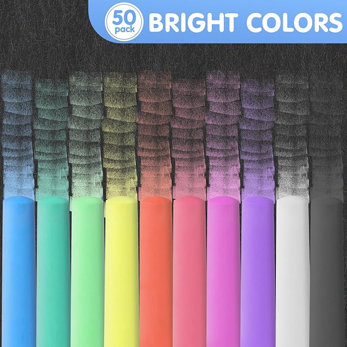50 Pack Washable Sidewalk Chalks for Kids Non-Toxic Jumbo Chalk for Outdoor Art Play, Colored Chalk for Painting on Chalkboard, Blackboard and Playground(Blue)