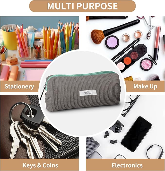 Pencil Bag Pen Case, Soft Corduroy Small Pencil Pouch Organizer with Zipper, Cute Pencil Case Pouch Stationery for Girls and Boys – Grey