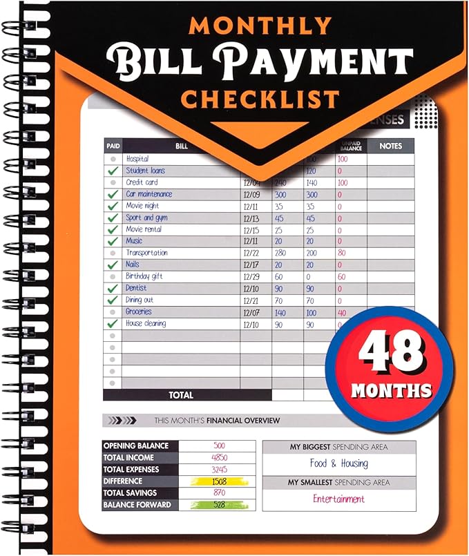 Monthly Bill Payment Checklist: Bill Tracker Notebook With Spiral Binding 8"x10" The 4-Year Guide for Families & Money Managers, 960 Billing Records Included (Gold)