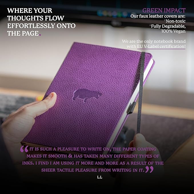 Dingbats* Wildlife Dotted Journal Notebook A5 - Vegan Leather Hard Cover, Ideal for Work, Travel - Pocket, Elastic
