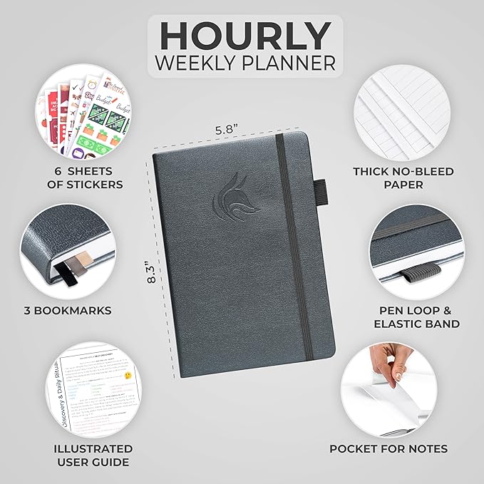Clever Fox Planner Schedule – Undated Weekly & Monthly Life Planner with Time Slots, Appointment Book & Daily Organizer, A5 (Mystic Grey)