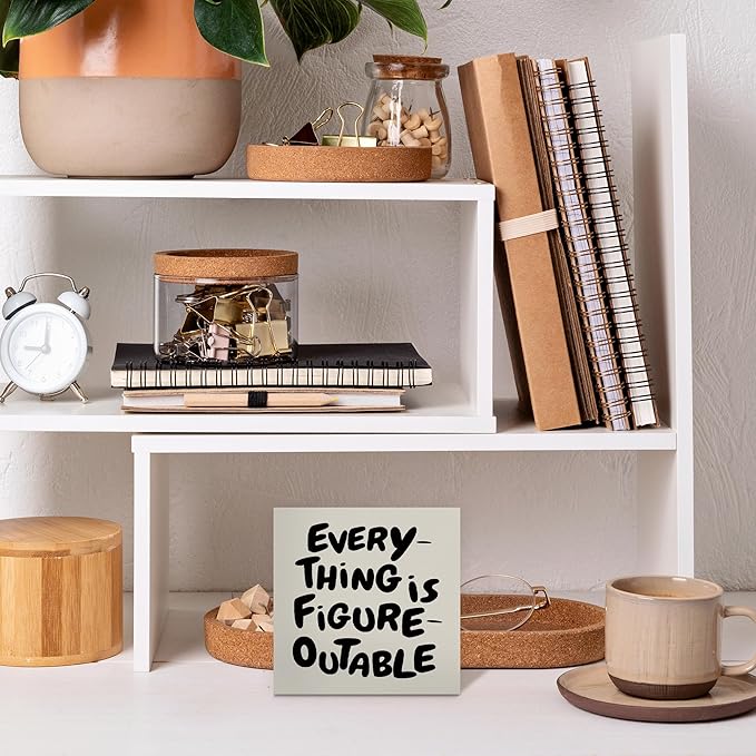Inspirational Office Decor, Every Thing is Figure Outable Motivational Office Accessories Wooden Box Sign, Motivational Gifts for Women, Men Wall Desk Shelf Tabletop Decoration 5x5In