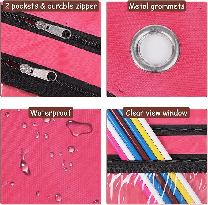 YoeeJob 1 Pack Pencil Pouch for 3 Ring Binder, Expandable Binder Pouches with Zipper, Large Capacity Pen Holder Case with Clear Window School Class Office Organizers, Rosy