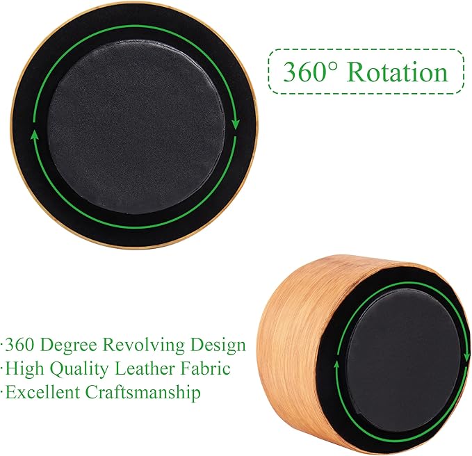 Hennaja Round Leather Art Supply Organizer,Remote Control Holder,360 Degree Spinning,Multi-Functional Pencil Holder,4 Compartments Desktop Stationary Organizer(1-Beige2)