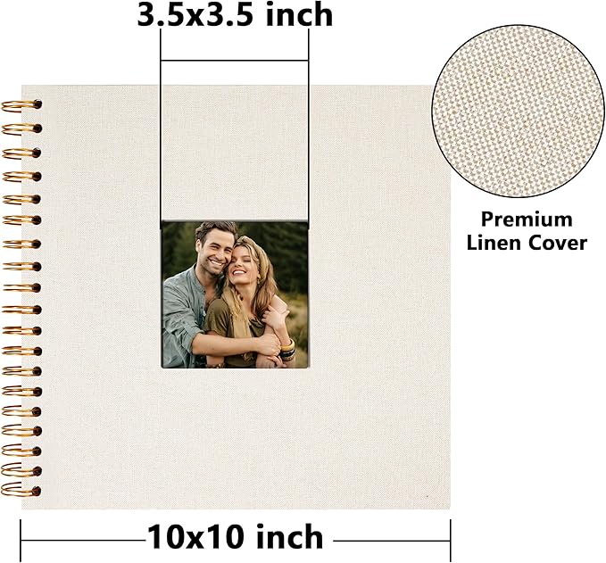 Vienrose Scrapbook 10x10 Inch Hardcover Kraft White Pages DIY Scrapbook Photo Album Linen Cover Scrap Book Photo Albums Scrapbooking Supplies Kit for Couple Family Wedding Travel