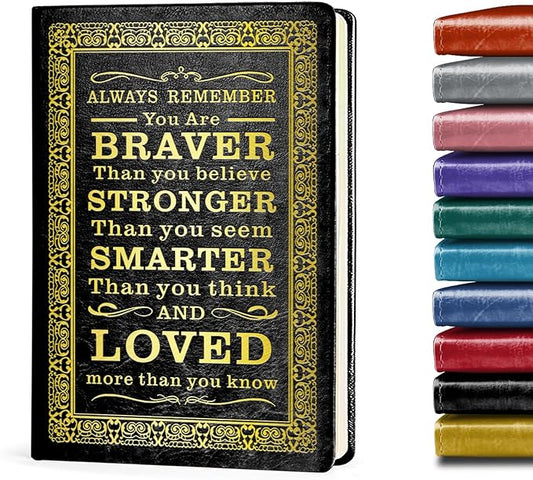 Black A5 Lined Leather Journal Notebook,Inspirational Leather Journal Notebook for Men Women,200 Pages 100 Gsm Thick Ruled Paper Daily Diary for School,Travel,Business,Work (Black)