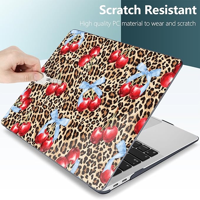 DONGKE for MacBook Air 13 Inch Case 2021-2018, Compatible with A2337 M1 A2179 A1932 Support Retina Display & Touch ID, Hard Shell Plastic Cover with Keyboard Skin - Cherry & Leopard