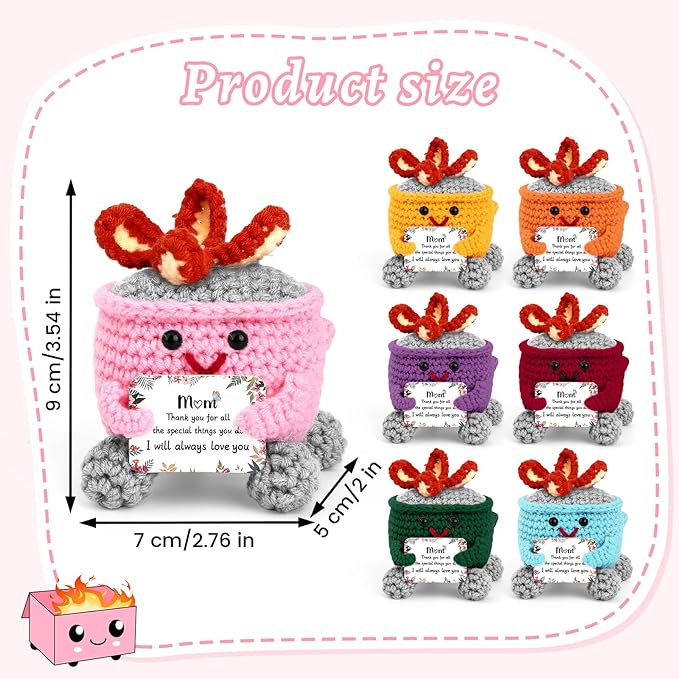 7 PCS Birthday Gifts for Mom from Daughter Son, Cute Handmade Emotional Support Dumpster Fire Crochet, Funny I Love You Mom Thanks You Gift, Mama Mother in Law Gifts