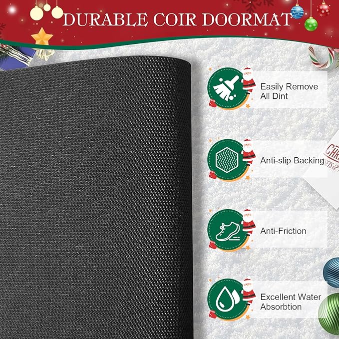 2 Pcs Christmas Welcome Doormats 30 x 17 Inch Christmas Nutcracker Coir Door Mats for Front Doors Nonslip 2-in-1 Seasonal Buffalo Plaid Rug for Holiday Outside Entrance Porch Home Decor