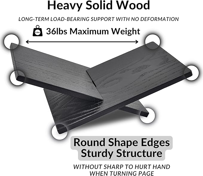 Honygebia Solid Wood Book Stands - Cross Frame Black Oak Wooden Book Holder, Open Bookstand for Display and Reading, Suitable for Art, Bible, Cookbook, Easel, Magazine, Textbooks