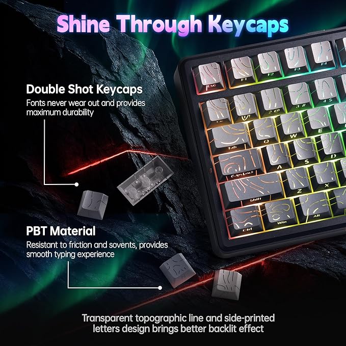 x Aula F75 MAX Wireless Gaming Keyboard w/Smart Display & Knob,75% Hot Swappable Custom Mechanical Keyboard, RGB Backlit,Pre-lubed Linear Switches,Side Printed PBT Topographic Keycaps(Grey)