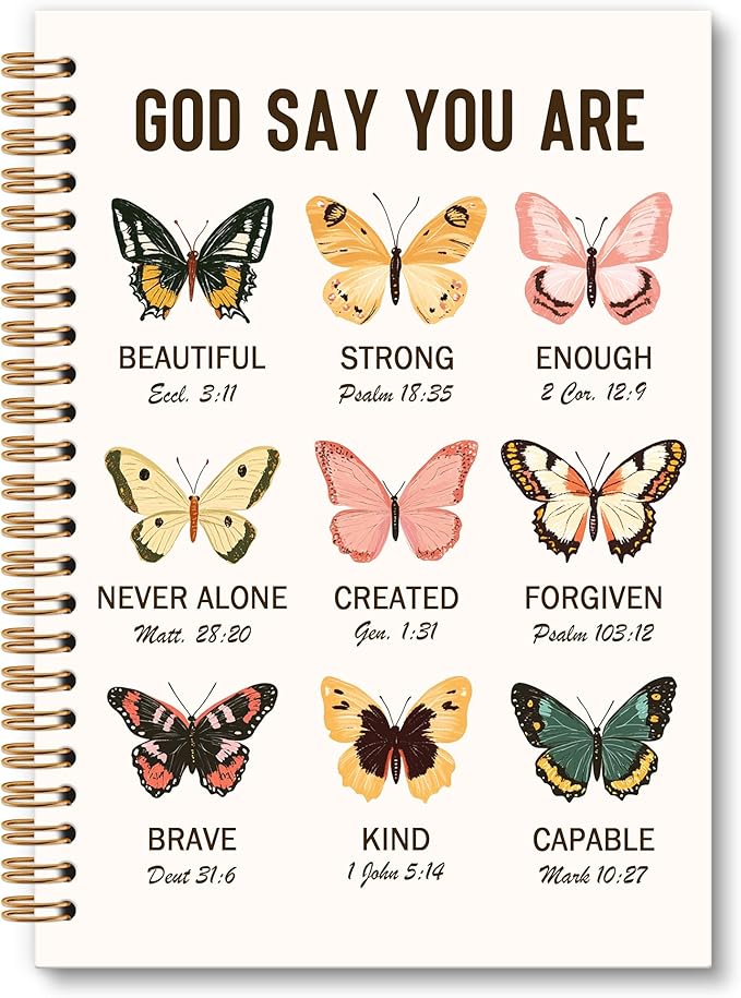 Butterfly Bible Notebook Journal - Christian Spiral Notebook, Bible Notebooks for Note Taking, God Say You are Butterfly Notebooks Gifts for Women, Christian School Office Supplies, 6x8.2In