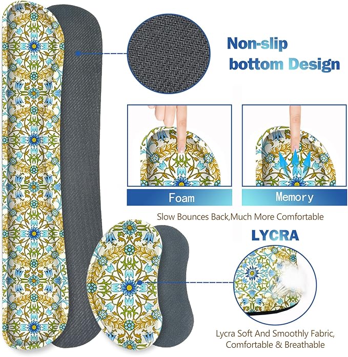 ARTSO Large Gaming Mouse Pad with Wrist Rest Wrist Support, Ergonomic Keyboard Mat Wrist Rest Desk Pad, Home Office Desk Accessories Decor Supplies, Blue Green Bohe Flower Plant