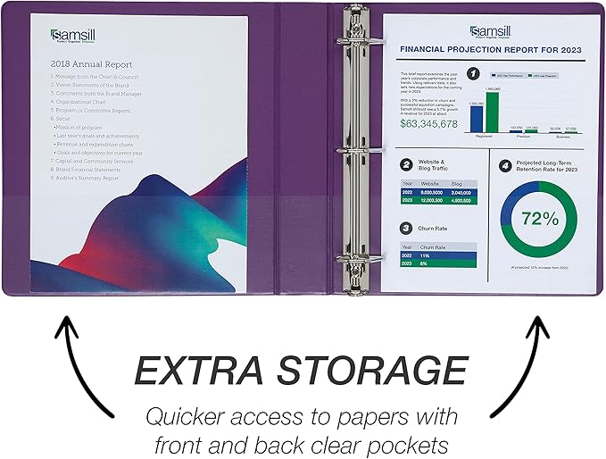 Samsill Durable 1.5 inch 3 Ring Binder, Made in USA, D Ring Binder, FSC 100% Recycled Chipboard, Purple, 12 Pack